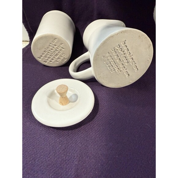 Bennington Potters Creamer and Sugar Bowl w Lid White Modernist Vermont Rare Vtg - Picture 9 of 16